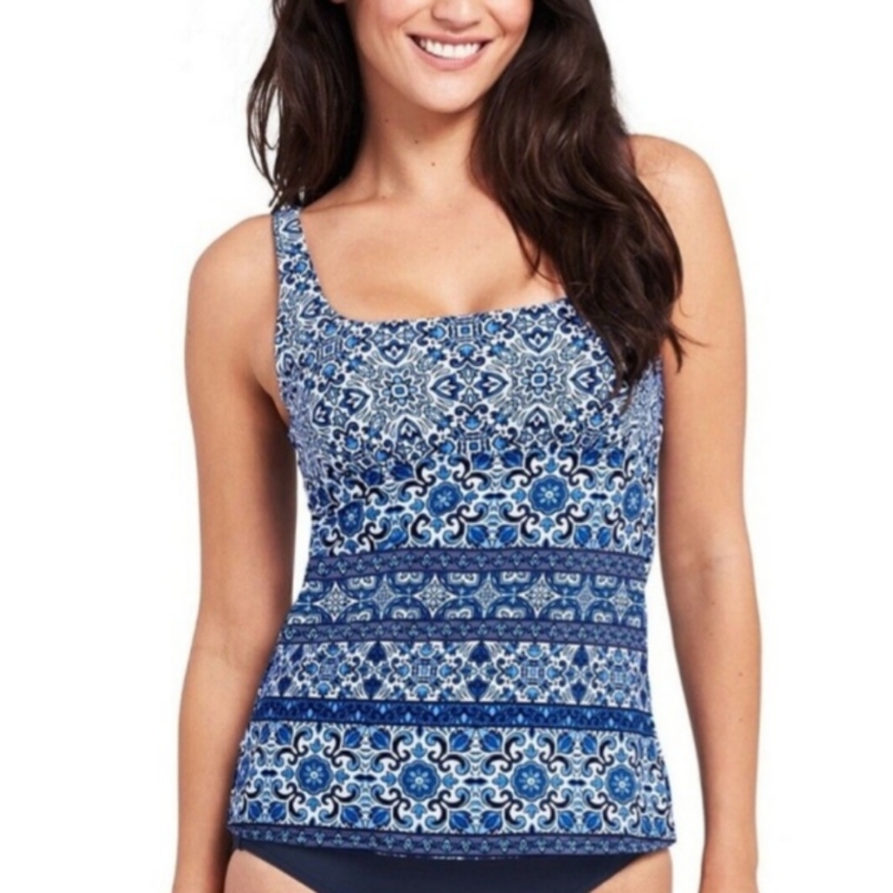 Lands' End Blue Patterned Bikini Top
